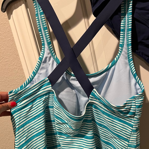 Nike turquoise Blue and White Striped Tankini Swim Set sz xl women’s - Picture 4 of 9